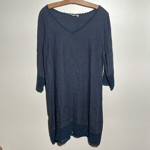 Harris Cotton Navy Linen Embroidered Dress